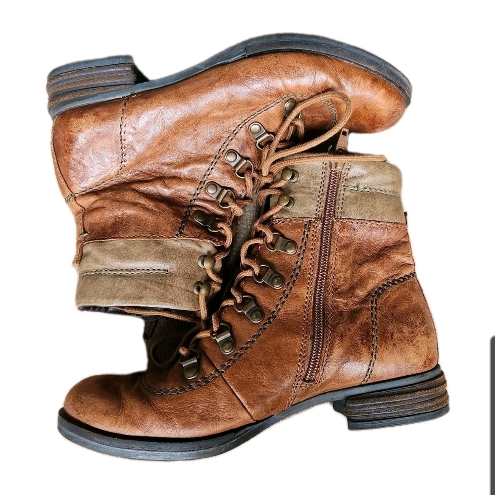 Josef Seibel Women's Sanja 09 Cognac Kombi Lace-Up Combat Boots Military 6-6.5